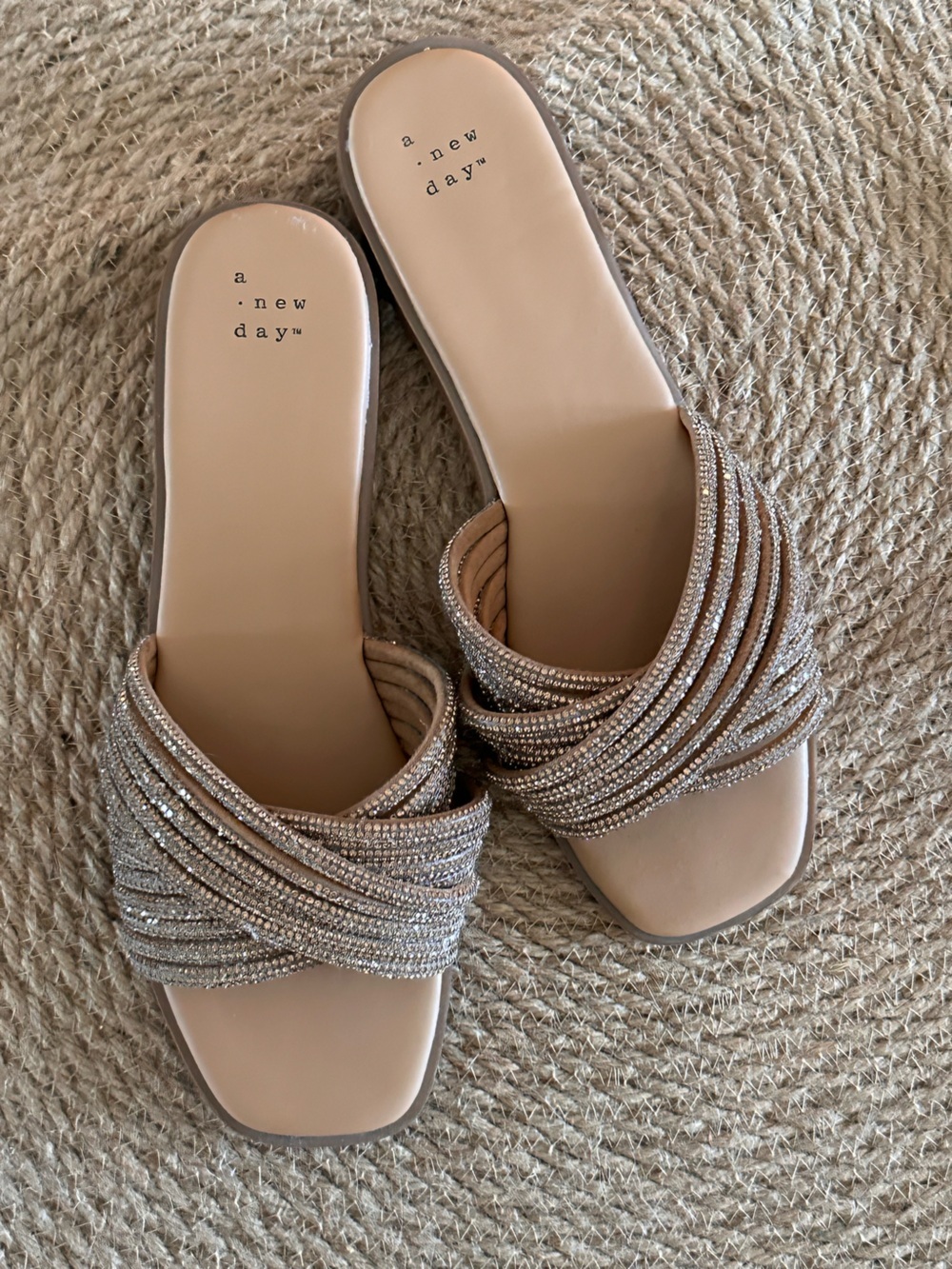 a new day Nude Rhinestone-Embellished Slide Mules